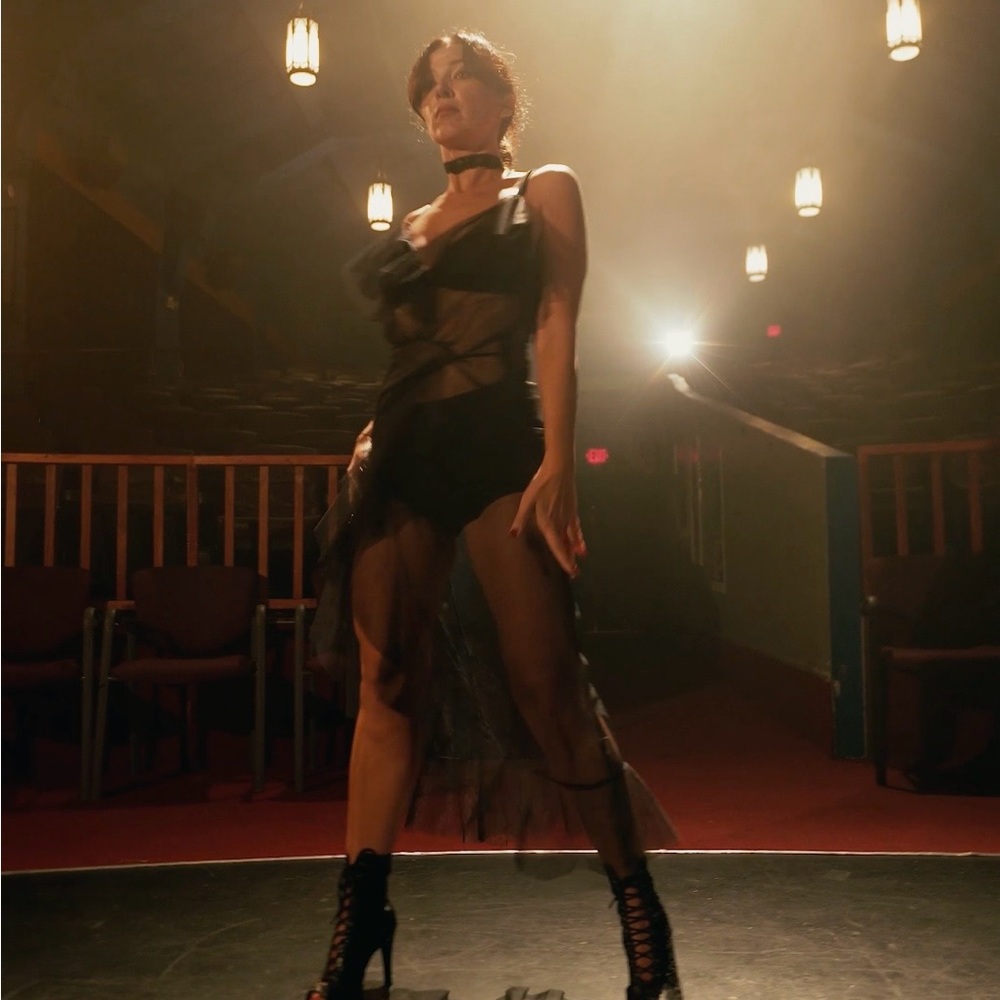 Sheer Black Polka Dot Tulle Ruffle Dress | Sexy Stage / Latin Dance Night Dress